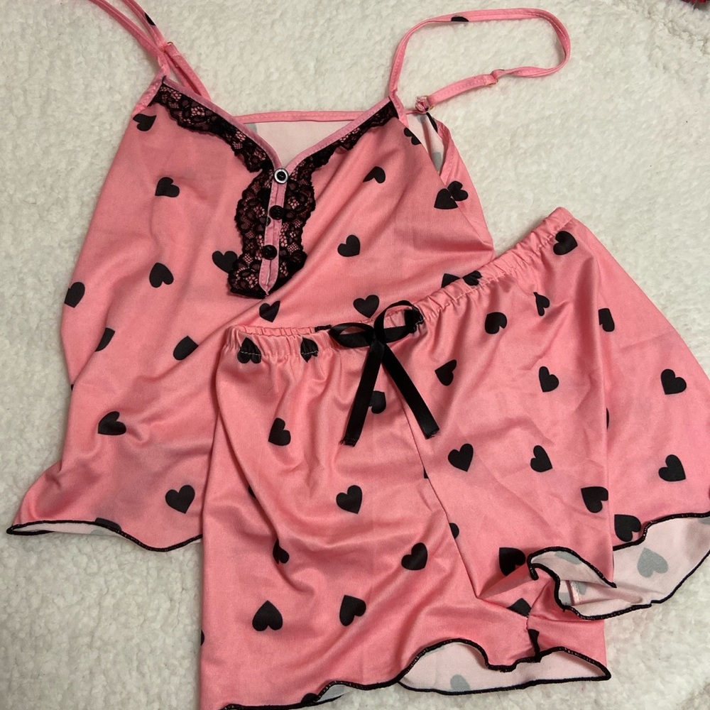 like new flamingals pink heart lingerie sleep set